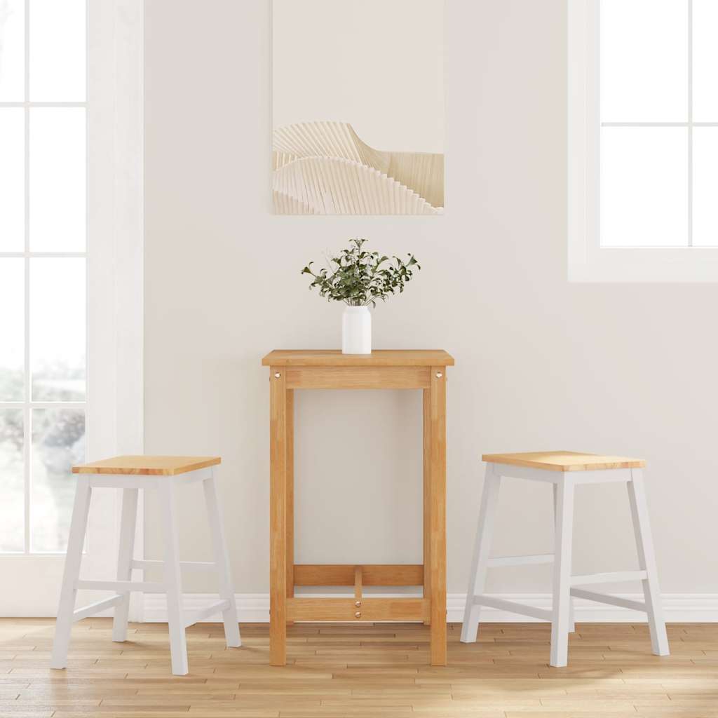 Chaises de bar 2 pcs blanc bois massif d'hévéa