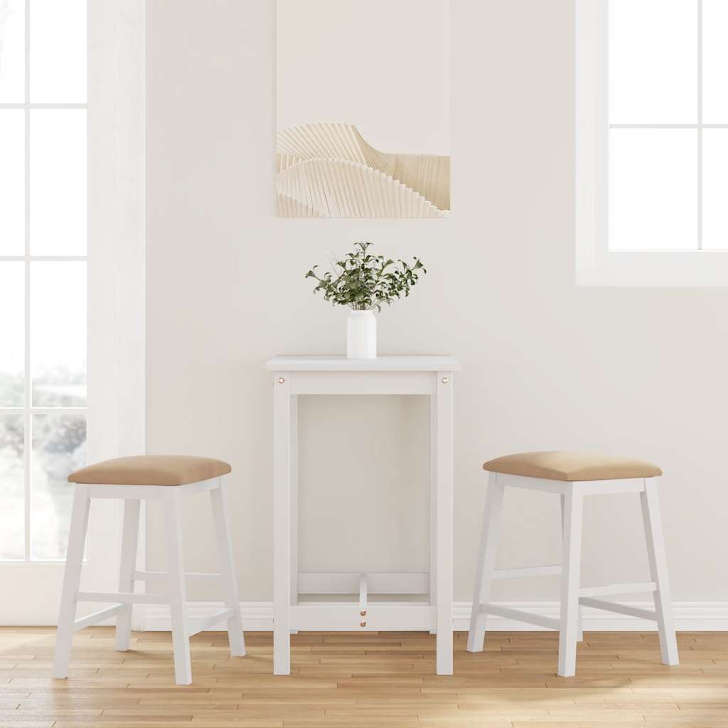 Chaises de bar avec coussins 2 pcs blanc bois massif d'hévéa