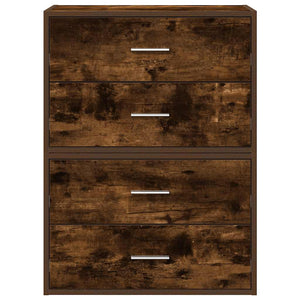 Armoires avec 2 tiroirs 2 pcs chêne fumé bois d'ingénierie