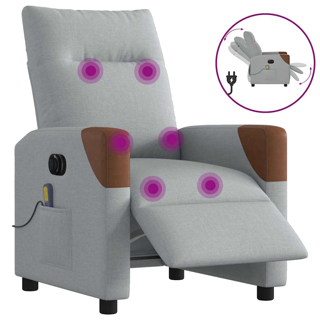 Fauteuil de massage inclinable électrique gris clair tissu