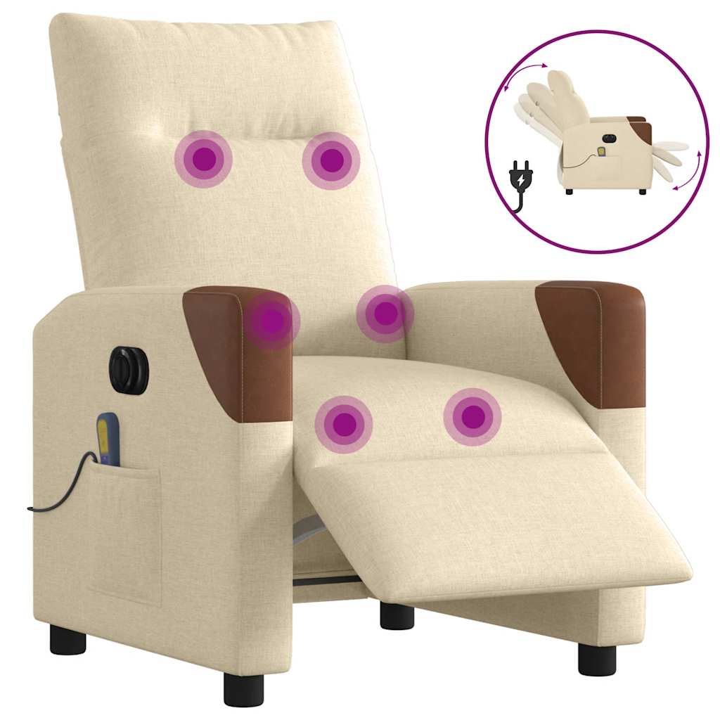 Fauteuil inclinable de massage électrique crème tissu