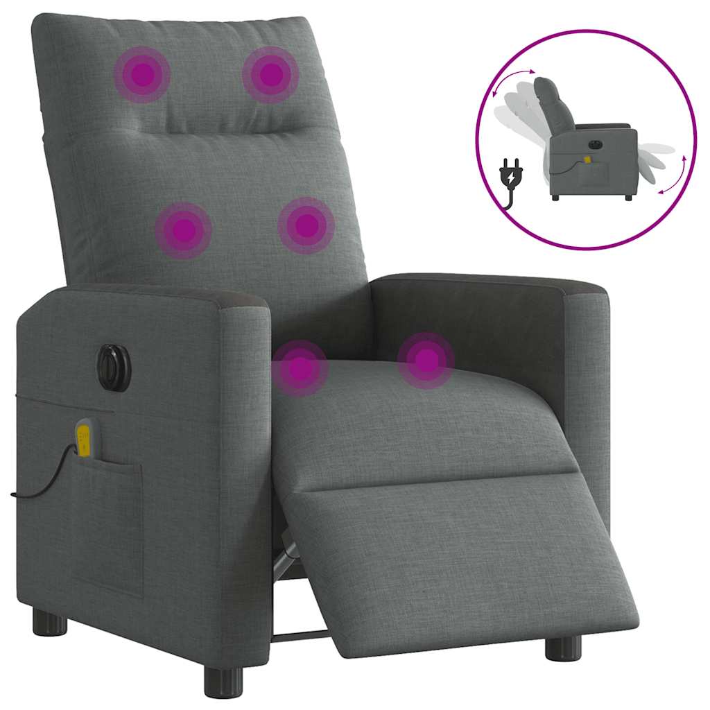 Fauteuil inclinable de massage électrique gris foncé tissu