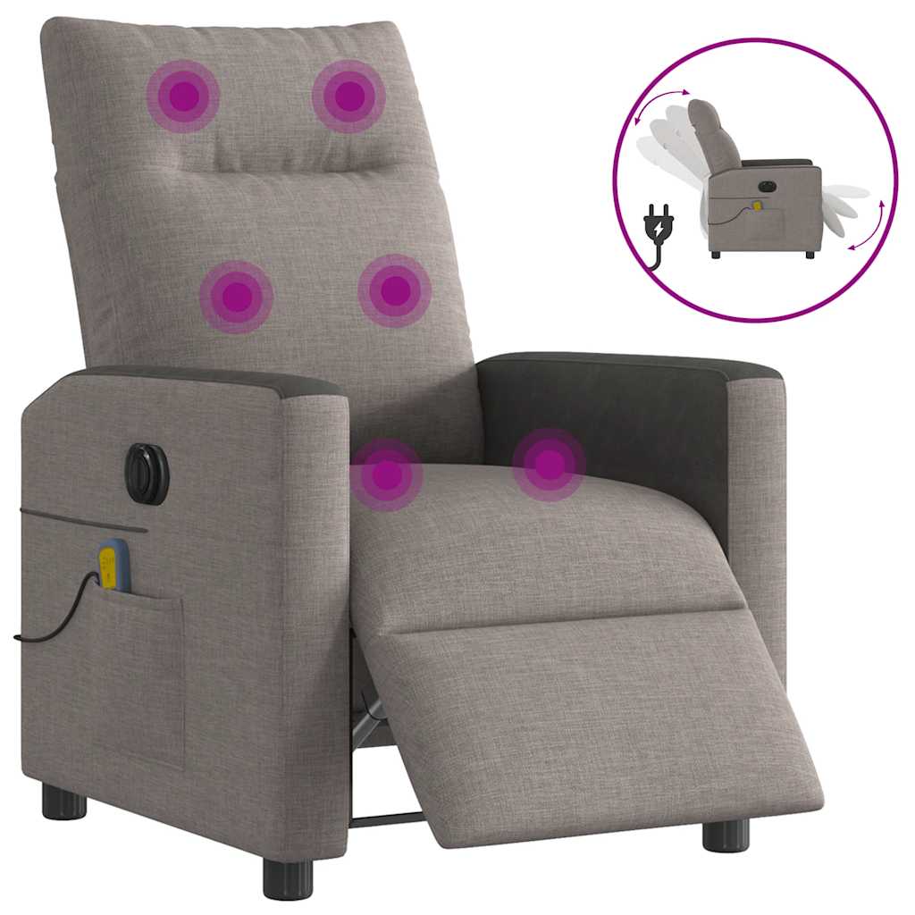 Fauteuil de massage inclinable électrique Taupe Tissu