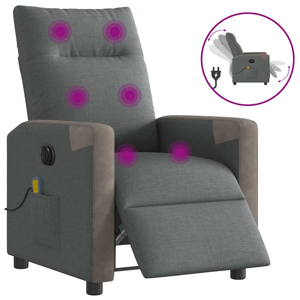 Fauteuil inclinable de massage électrique gris foncé tissu