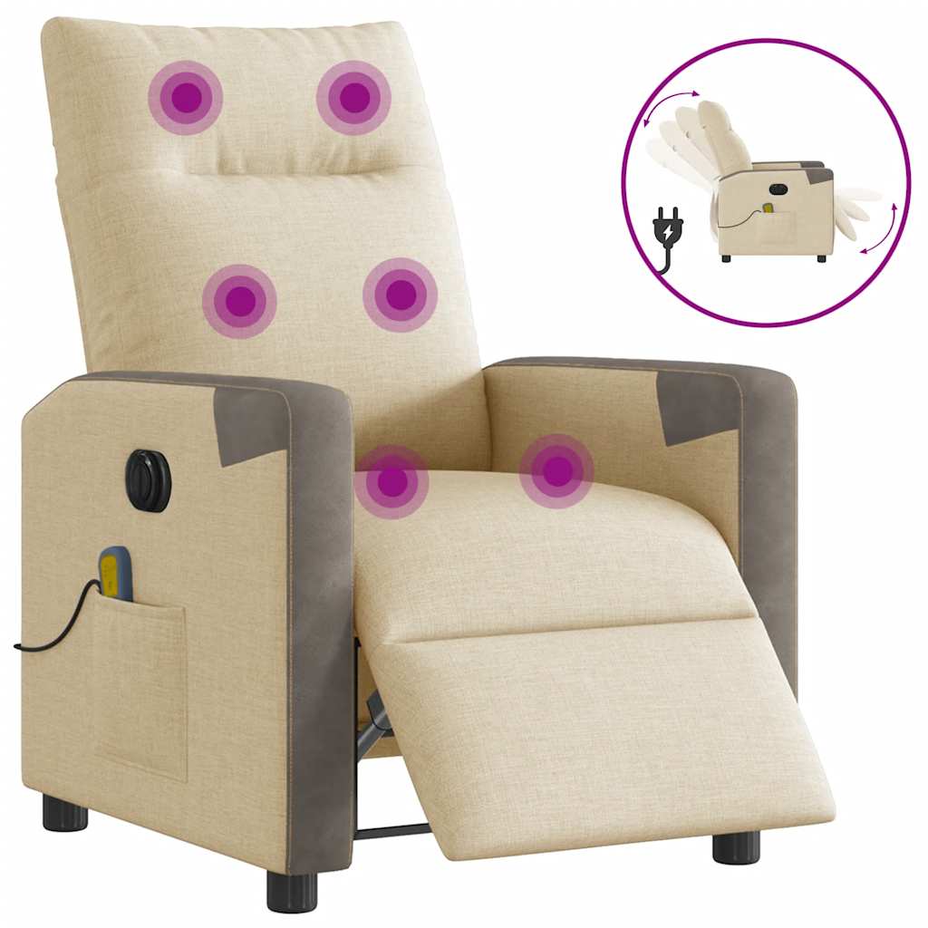 Fauteuil inclinable de massage électrique crème tissu