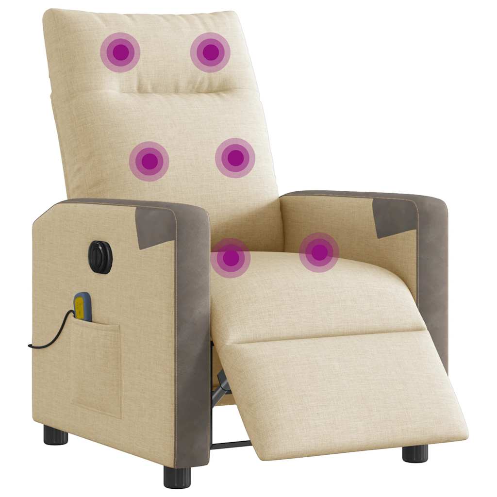 Fauteuil inclinable de massage électrique crème tissu