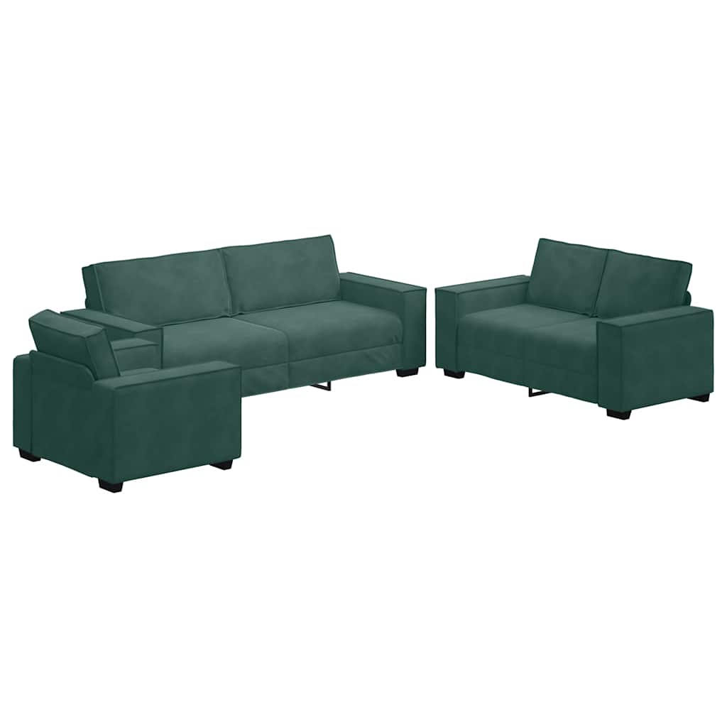 Ensemble de canapés 3 pcs avec coussins Vert foncé Velours