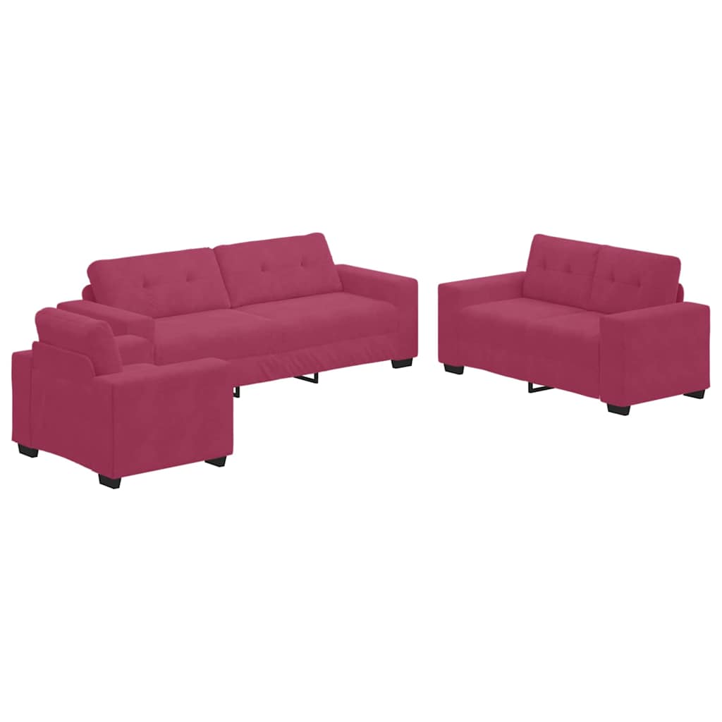 Ensemble de Canapés 3 pcs Bordeaux 221 x 78 x 80 cm Velours