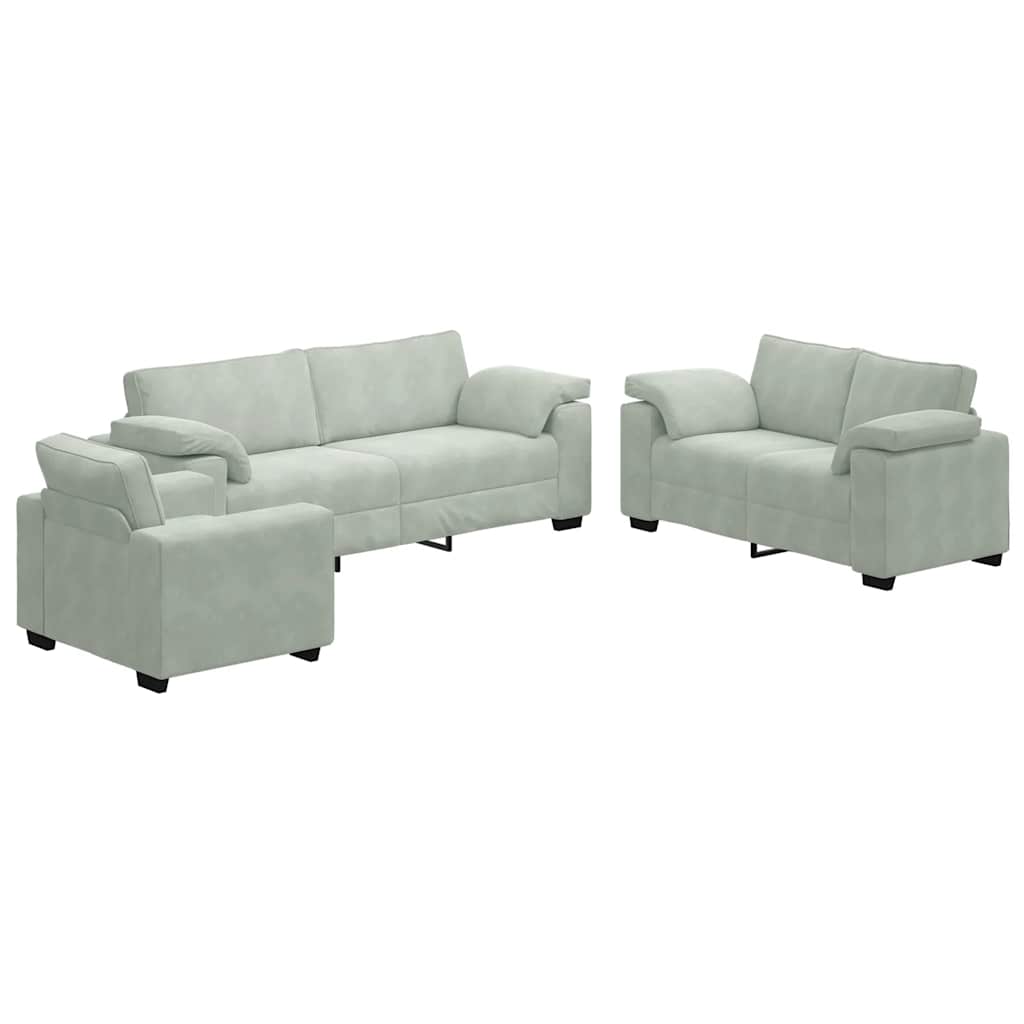 Ensemble de canapés 3 pcs avec coussins Gris clair Velours