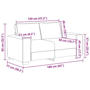 Canapé à 2 places noir 120 cm tissu