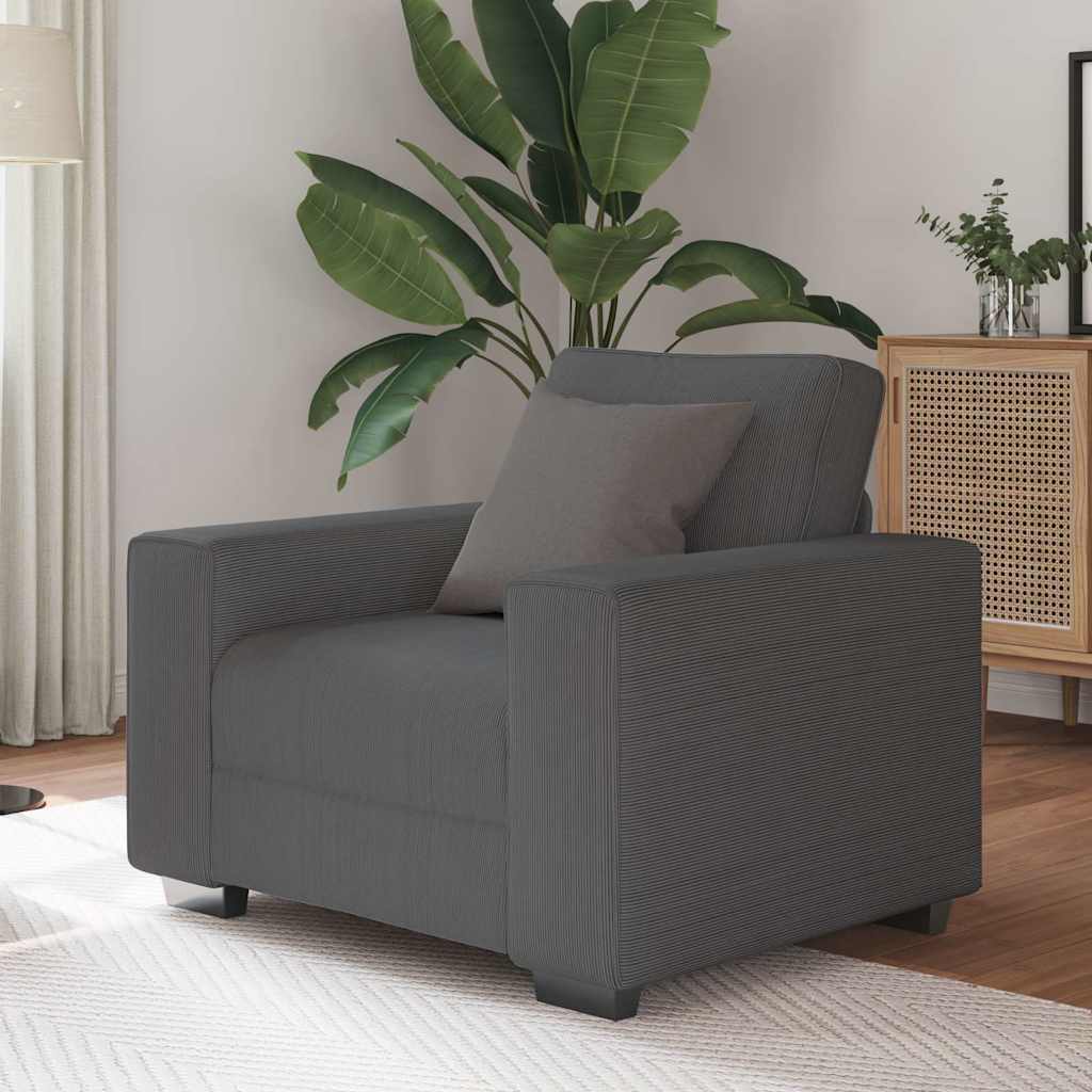 Fauteuil gris foncé 60 cm tissu velours côtelé