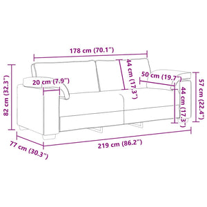 Canapé à 3 places gris foncé 178 cm velours