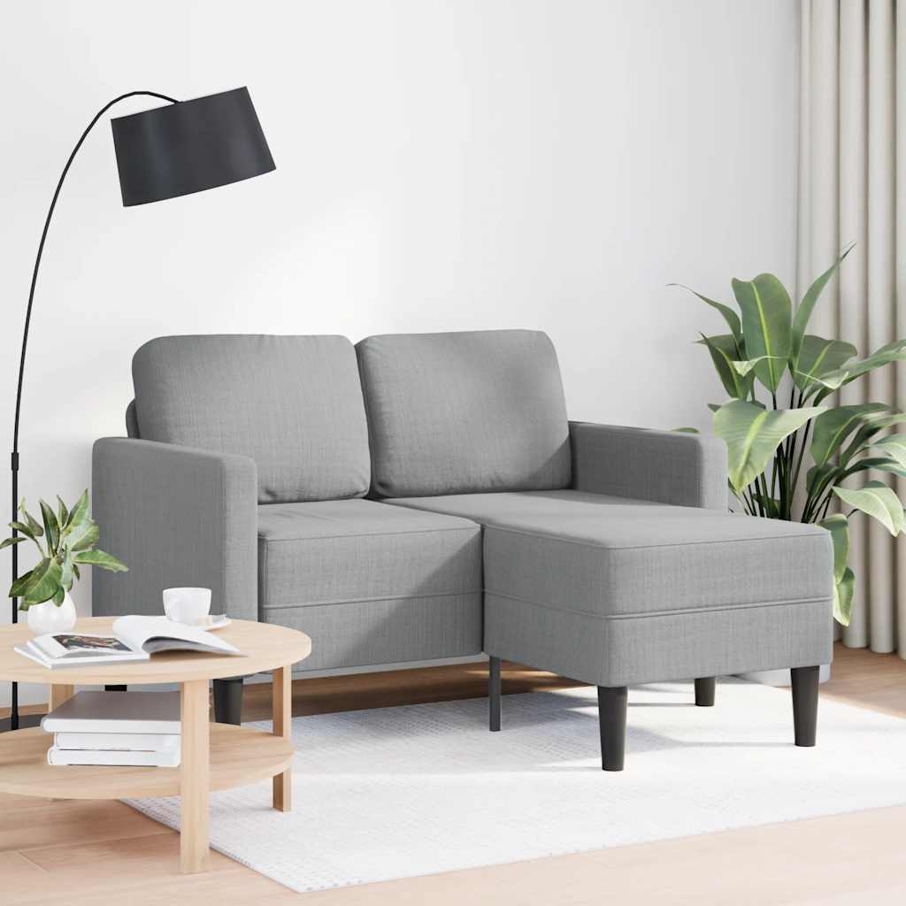 Canapé 2 places avec méridienne en L gris clair 125 cm tissu