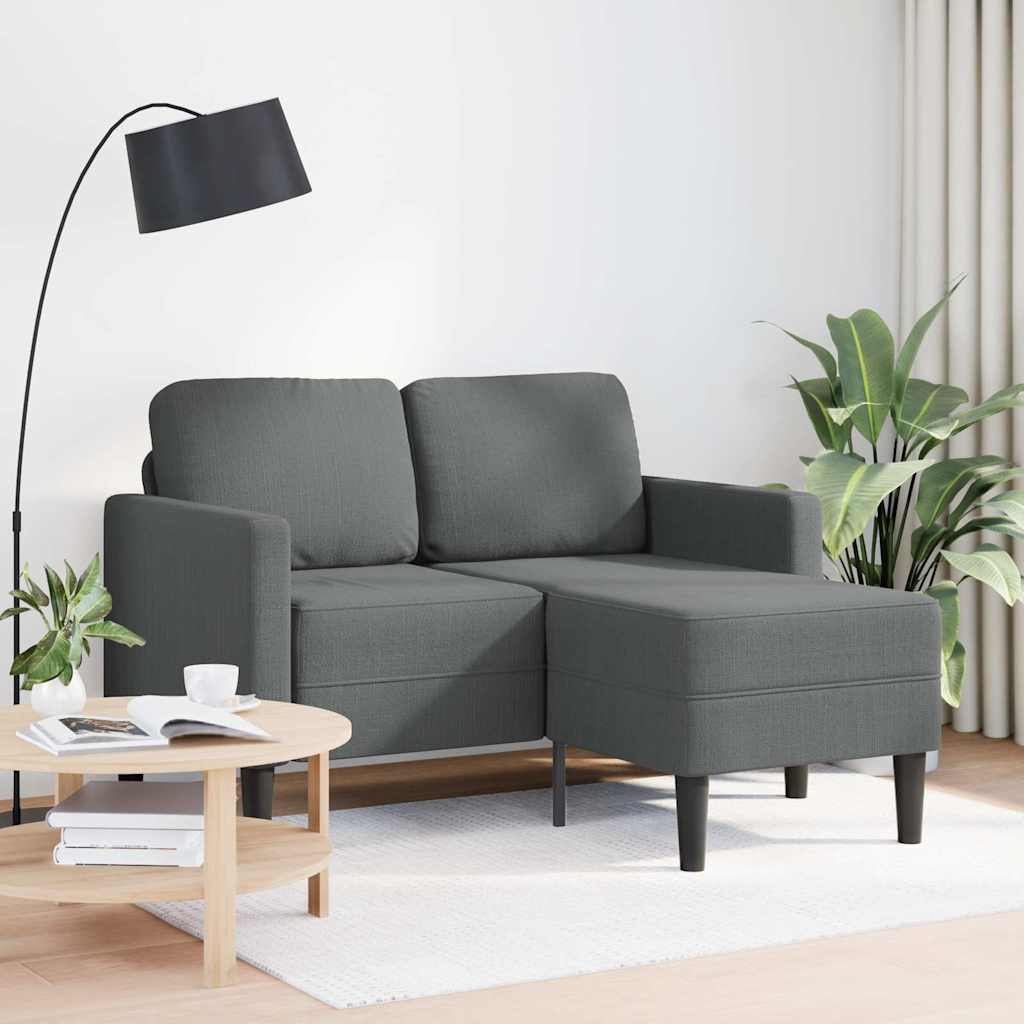 Canapé 2 places avec méridienne en L Gris foncé 125 cm Tissu