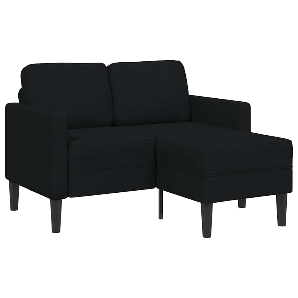 Canapé 2 places avec méridienne en L noir 125 cm tissu