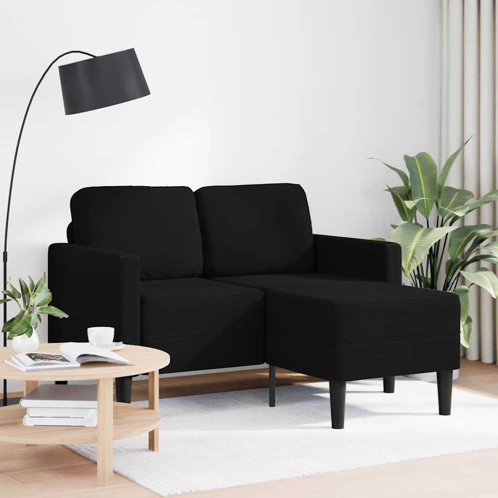Canapé 2 places avec méridienne en L noir 125 cm tissu