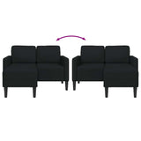 Canapé 2 places avec méridienne en L noir 125 cm tissu