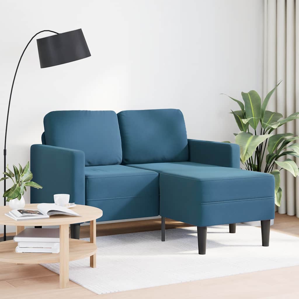 Canapé 2 places avec méridienne en L bleu 125 cm velours