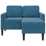 Canapé 2 places avec méridienne en L bleu 125 cm velours