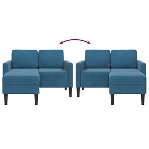 Canapé 2 places avec méridienne en L bleu 125 cm velours