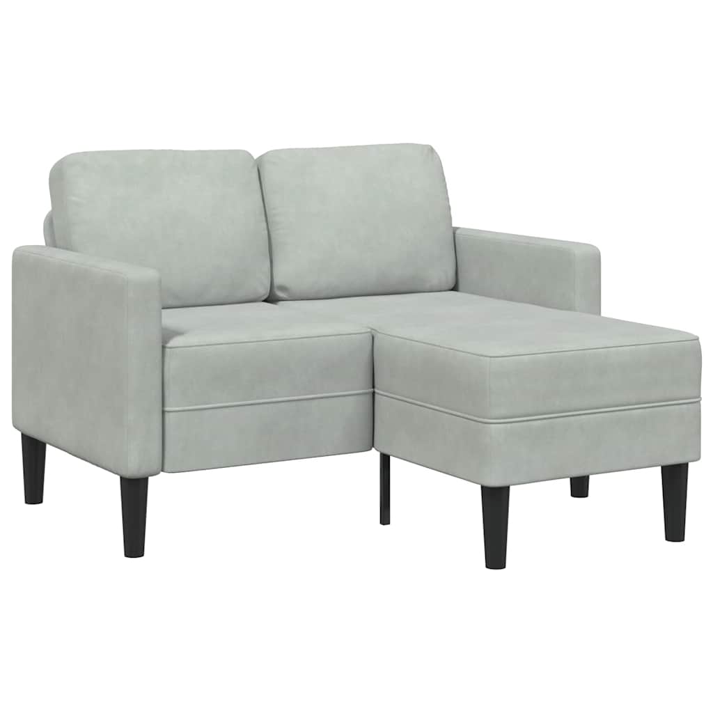 Canapé 2 places avec méridienne en L gris clair 125 cm velours
