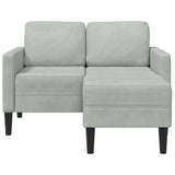 Canapé 2 places avec méridienne en L gris clair 125 cm velours