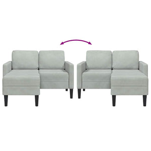 Canapé 2 places avec méridienne en L gris clair 125 cm velours