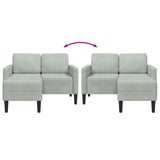 Canapé 2 places avec méridienne en L gris clair 125 cm velours