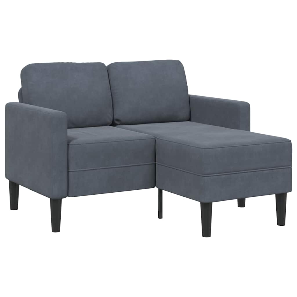 Canapé 2 places avec méridienne en L gris foncé 125 cm velours