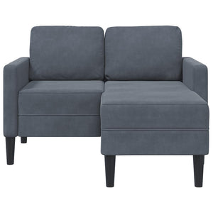 Canapé 2 places avec méridienne en L gris foncé 125 cm velours