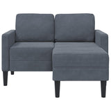 Canapé 2 places avec méridienne en L gris foncé 125 cm velours