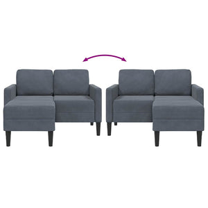 Canapé 2 places avec méridienne en L gris foncé 125 cm velours