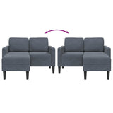 Canapé 2 places avec méridienne en L gris foncé 125 cm velours