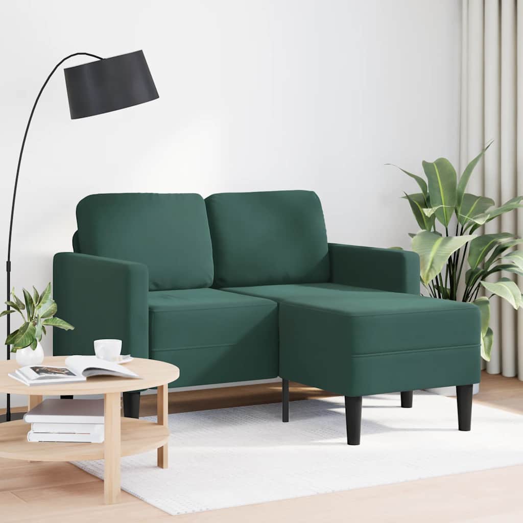Canapé 2 places avec méridienne en L vert foncé 125 cm velours