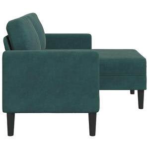 Canapé 2 places avec méridienne en L vert foncé 125 cm velours