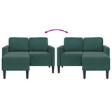 Canapé 2 places avec méridienne en L vert foncé 125 cm velours