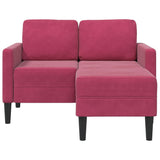 Canapé 2 places avec méridienne en L rouge bordeaux 125 cm