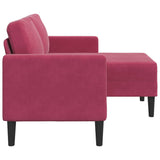 Canapé 2 places avec méridienne en L rouge bordeaux 125 cm