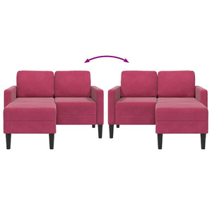 Canapé 2 places avec méridienne en L rouge bordeaux 125 cm