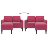 Canapé 2 places avec méridienne en L rouge bordeaux 125 cm