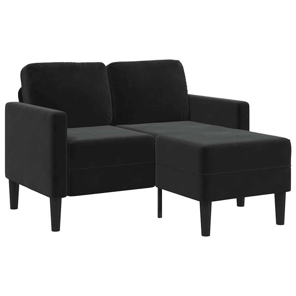 Canapé 2 places avec méridienne en L Noir 125 cm Velours