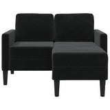 Canapé 2 places avec méridienne en L Noir 125 cm Velours