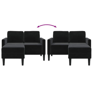 Canapé 2 places avec méridienne en L Noir 125 cm Velours