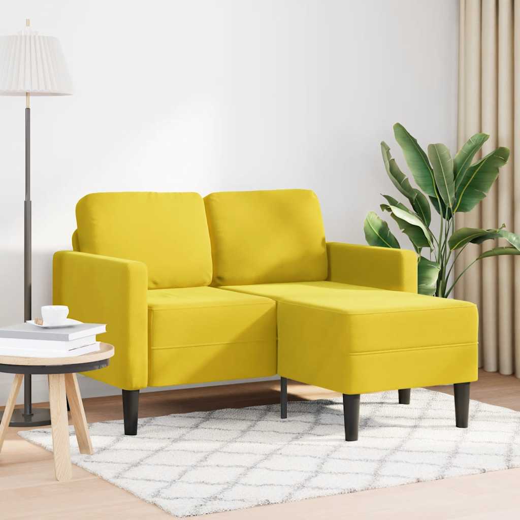 Canapé 2 places avec méridienne en L jaune 125 cm velours