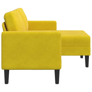 Canapé 2 places avec méridienne en L jaune 125 cm velours