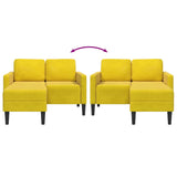 Canapé 2 places avec méridienne en L jaune 125 cm velours