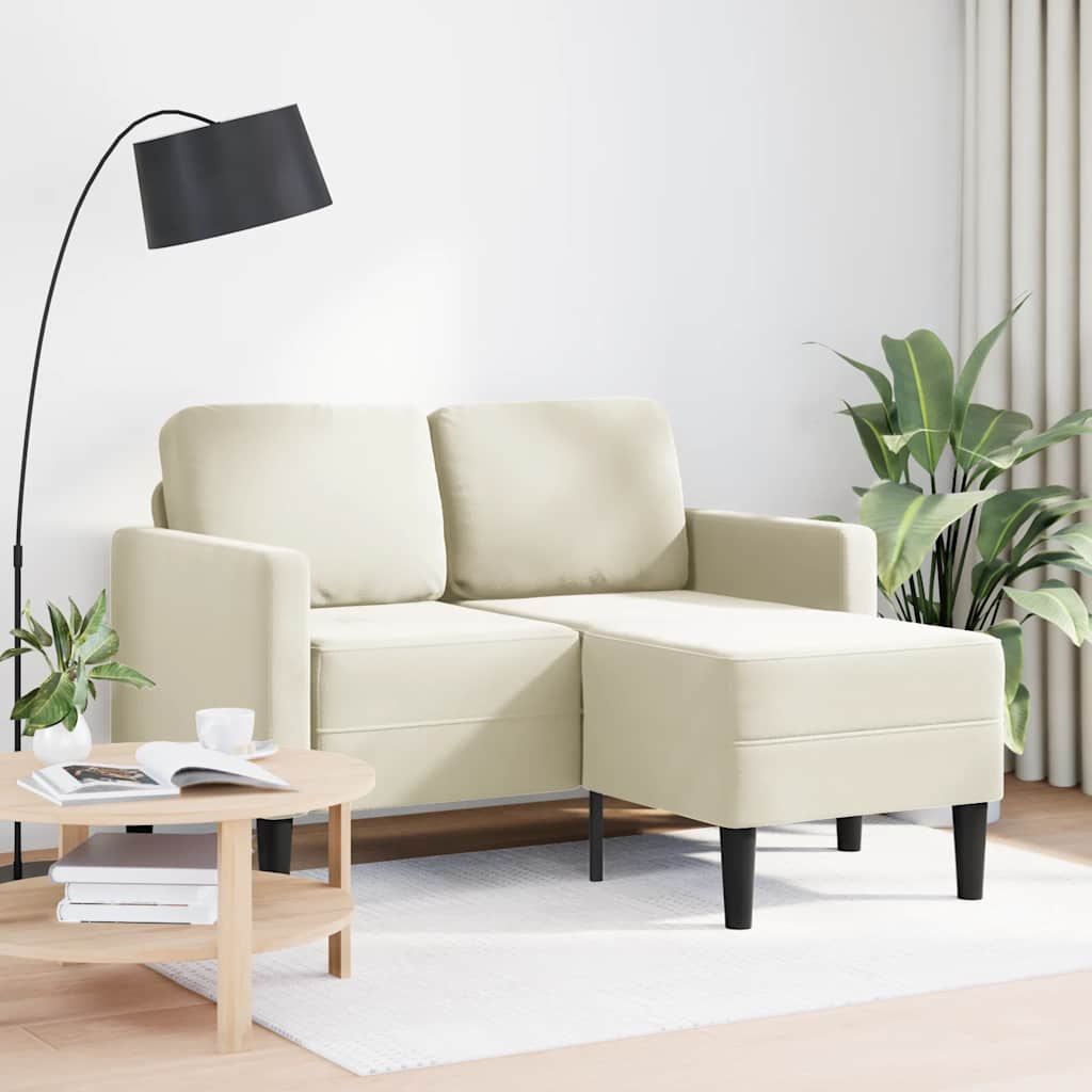 Canapé 2 places avec méridienne en L crème 125 cm velours