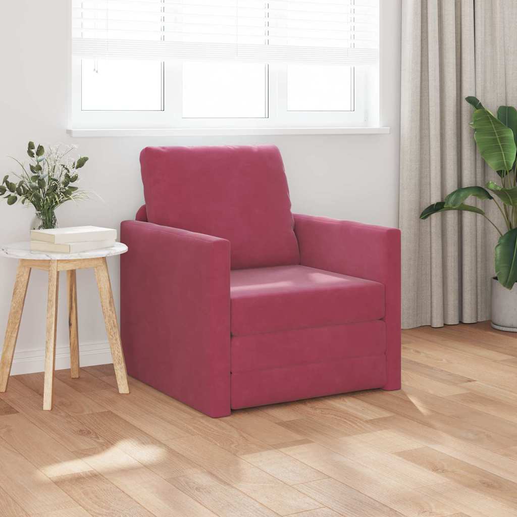 Canapé-lit avec coussin Rouge bordeaux 74 x 77 x 81 cm Velours
