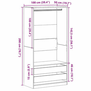 Armoire Chêne noir 100 x 50 x 200 cm Bois d'ingénierie