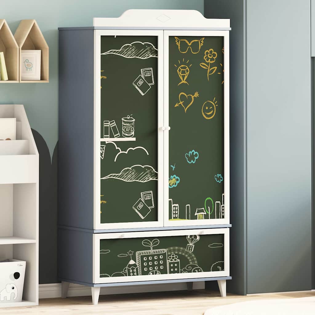 Armoire Tableau Noir avec porte Gris et blanc Bois d'ingénierie